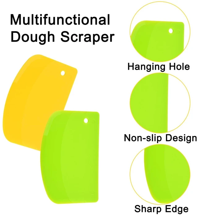 Alt view image 5 of 5 - 5 Pack Plastic Dough Scraper, Bench Scraper, Bowl Spatula, Pastry Cutter, 5.3x3.6 Inch, for Bread Dough, Pastry, Pizza, Baking Cake, Multicolor