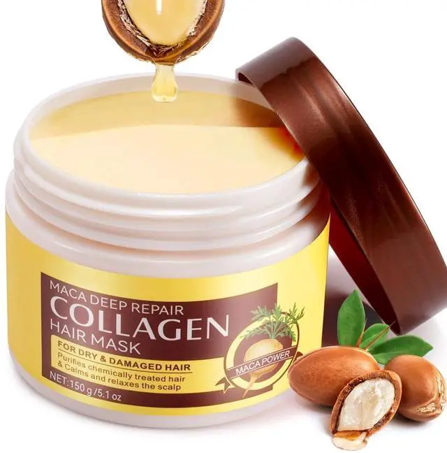 Main image of Collagen Hair Mask with Maca Essence, Deep Repair Conditioner for Dry Damaged Hair, Hydrating and Moisturizing Treatment, 150ml