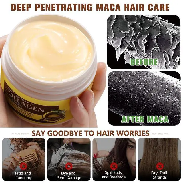 Alt view image 5 of 7 - Collagen Hair Mask with Maca Essence, Deep Repair Conditioner for Dry Damaged Hair, Hydrating and Moisturizing Treatment, 150ml
