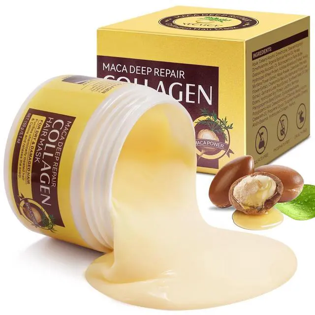 Alt view image 3 of 7 - Collagen Hair Mask with Maca Essence, Deep Repair Conditioner for Dry Damaged Hair, Hydrating and Moisturizing Treatment, 150ml