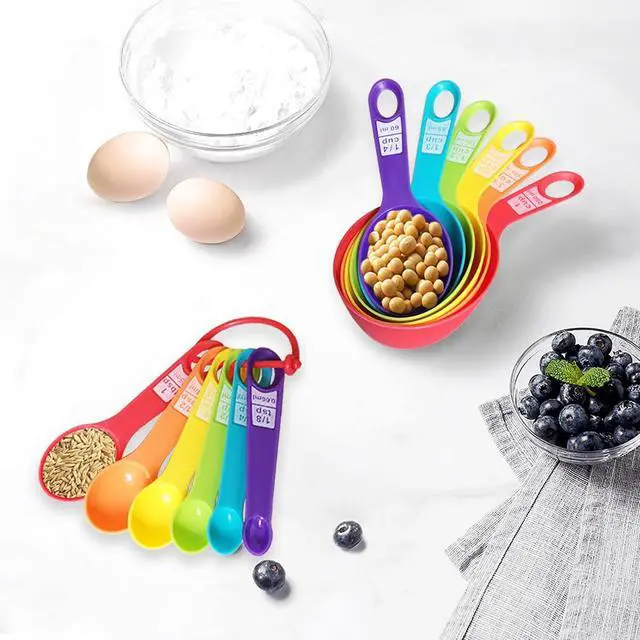 Alt view image 7 of 7 - 12 Piece Measuring Cups and Spoons Set, Durable Nesting, Colored Kitchen Measuring Tools, Dishwasher Safe for Dry and Liquid