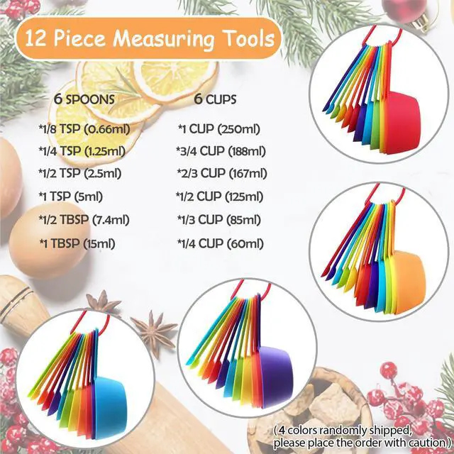 Alt view image 4 of 7 - 12 Piece Measuring Cups and Spoons Set, Durable Nesting, Colored Kitchen Measuring Tools, Dishwasher Safe for Dry and Liquid