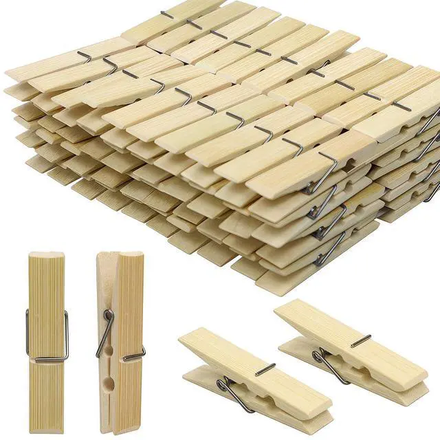 Main image of Natural Bamboo Clothespins 20-Pack, 2.4 Inch Heavy Duty Rust Resistant Wooden Clothes Pins with Spring for Laundry, Crafts, Kitchen & Home Organization