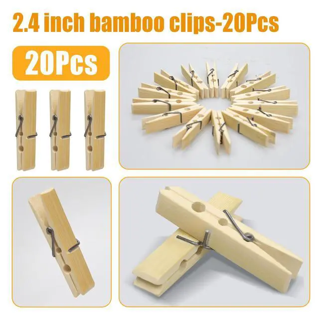 Alt view image 4 of 7 - Natural Bamboo Clothespins 20-Pack, 2.4 Inch Heavy Duty Rust Resistant Wooden Clothes Pins with Spring for Laundry, Crafts, Kitchen & Home Organization