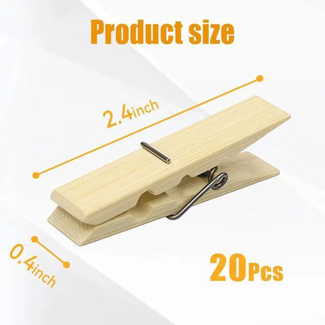 Alt view image 3 of 7 - Natural Bamboo Clothespins 20-Pack, 2.4 Inch Heavy Duty Rust Resistant Wooden Clothes Pins with Spring for Laundry, Crafts, Kitchen & Home Organization