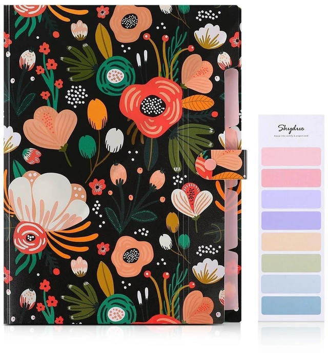 Alt view image 6 of 7 - SKYDUE Expanding File Folder with 5 Pockets, Floral Accordion Organizer for Important Documents, Portable Receipt Paper Organizer, School Office Supplies, Black