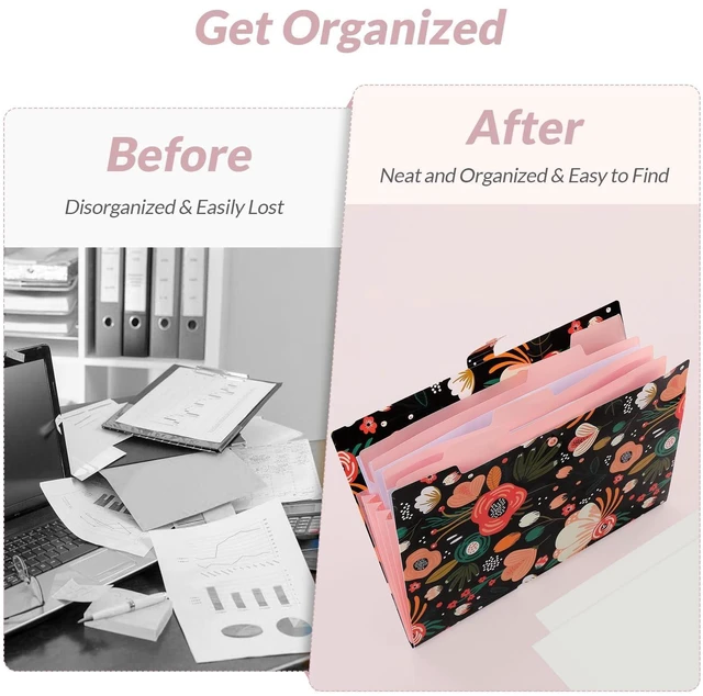 Alt view image 5 of 7 - SKYDUE Expanding File Folder with 5 Pockets, Floral Accordion Organizer for Important Documents, Portable Receipt Paper Organizer, School Office Supplies, Black