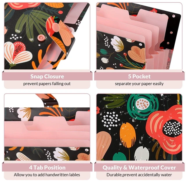 Alt view image 7 of 7 - SKYDUE Expanding File Folder with 5 Pockets, Floral Accordion Organizer for Important Documents, Portable Receipt Paper Organizer, School Office Supplies, Black