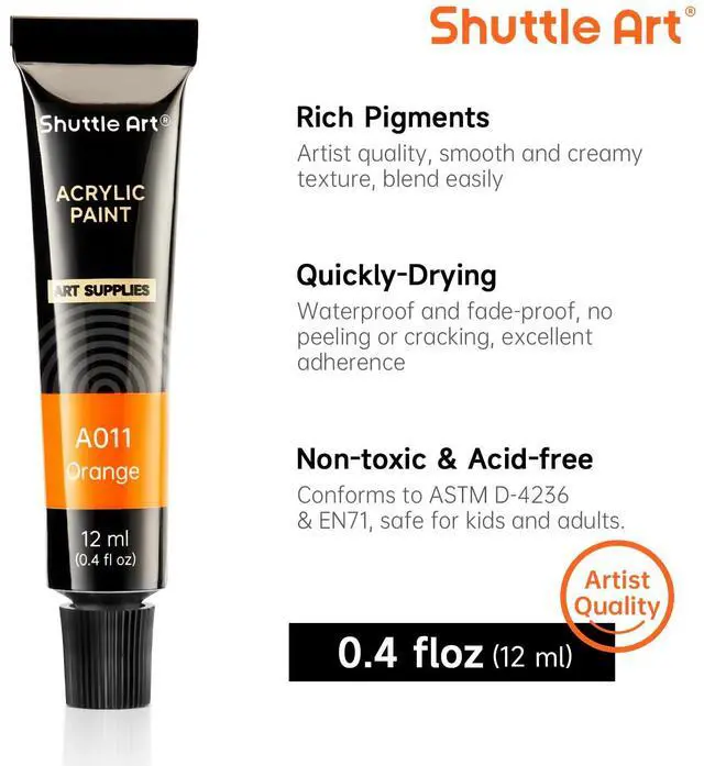 Alt view image 4 of 6 - Shuttle Art Acrylic Paint Set, 30x12ml Tubes, Artist Quality, Nontoxic, Rich Pigments, for Kids & Adults, for Canvas, Wood, Clay, Fabric, Ceramic, Rocks, Crafts