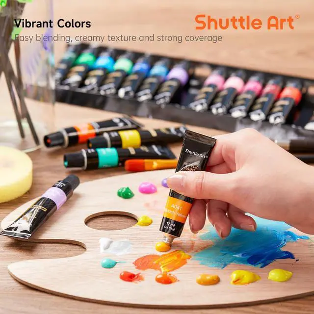 Alt view image 2 of 6 - Shuttle Art Acrylic Paint Set, 30x12ml Tubes, Artist Quality, Nontoxic, Rich Pigments, for Kids & Adults, for Canvas, Wood, Clay, Fabric, Ceramic, Rocks, Crafts