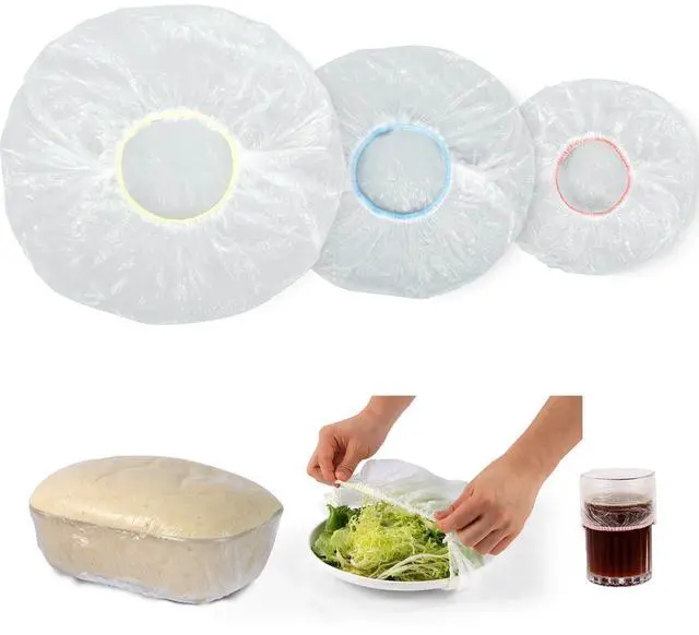 Main image of 100PCS 3 Sizes Upgraded Plastic Bowl Covers with Elastic, Food Grade Reusable Bread Proofing Lids