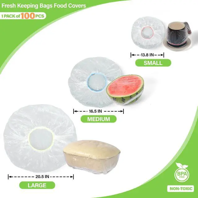Alt view image 5 of 6 - 100PCS 3 Sizes Upgraded Plastic Bowl Covers with Elastic, Food Grade Reusable Bread Proofing Lids