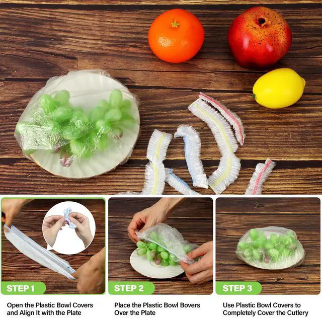 Alt view image 6 of 6 - 100PCS 3 Sizes Upgraded Plastic Bowl Covers with Elastic, Food Grade Reusable Bread Proofing Lids