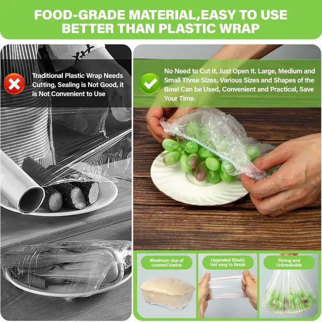 Alt view image 4 of 6 - 100PCS 3 Sizes Upgraded Plastic Bowl Covers with Elastic, Food Grade Reusable Bread Proofing Lids