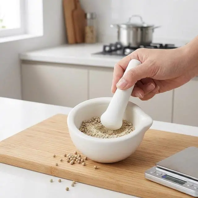 Alt view image 4 of 4 - Mortar and Pestle Ceramic Spice Crusher, Garlic Grinder, Pharmacy Herbs Bowl, 2.36Inch