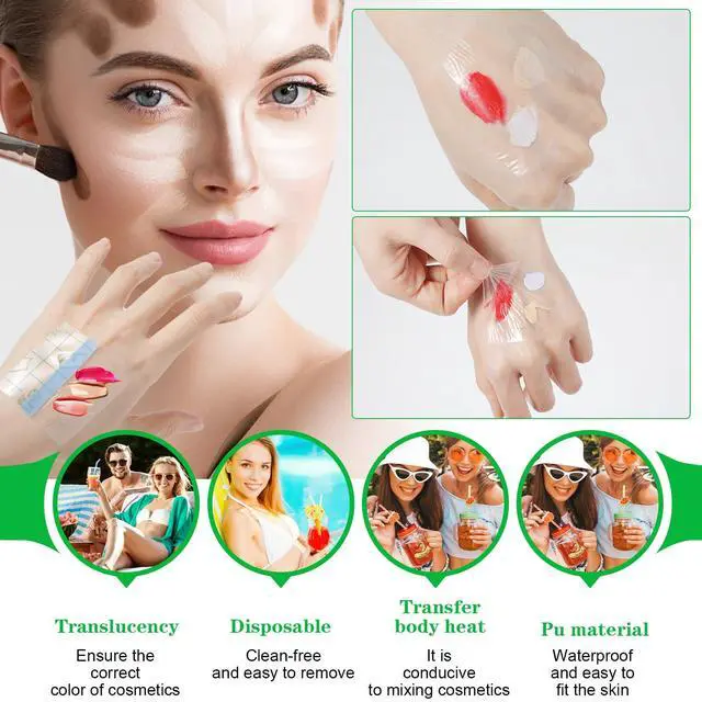 Alt view image 3 of 7 - Qianyu 100 Pieces Disposable Transparent Waterproof Makeup Hand Palette Adhesive Tape for Women and Girls