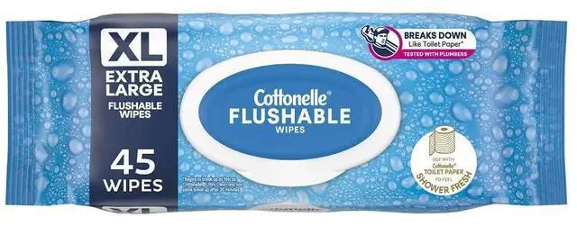 Main image of Cottonelle XL Flushable Wet Wipes, 1 Flip-Top Pack, 45 Count