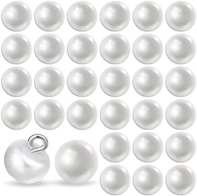 Main image of 30 Pcs 10mm White Pearl Buttons with Shank for Sewing, Dresses, Shirts, DIY Crafts