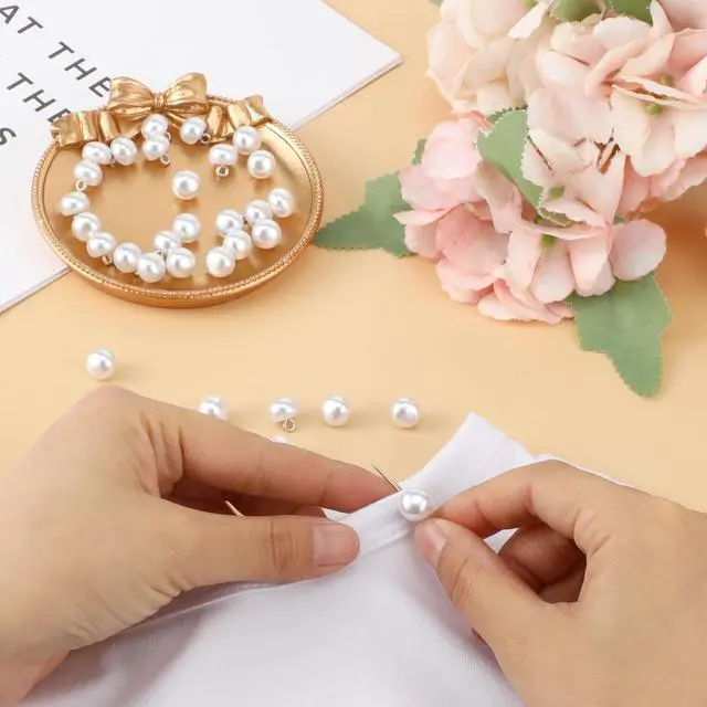 Alt view image 2 of 7 - 30 Pcs 10mm White Pearl Buttons with Shank for Sewing, Dresses, Shirts, DIY Crafts