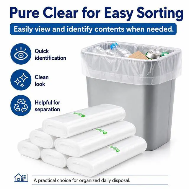 Alt view image 3 of 7 - 3 Gallon 120 Counts Small Trash Bags Fit 10 Liter by Teivio, Clear, for Bathroom Kitchen Office