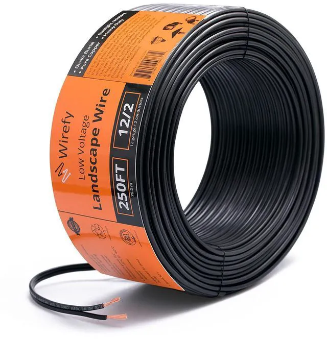 Main image of Wirefy 12/2 Low Voltage Landscape Lighting Wire 250ft, 12-Gauge 2-Conductor, Pure Copper, Outdoor Direct Burial
