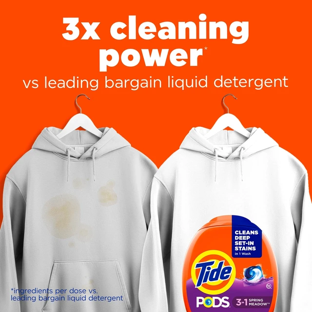 Alt view image 5 of 6 - Tide 3-in-1 Laundry Detergent Pods, Stain Remover, Odor Fighter, Color Protector, HE Compatible, Spring Meadow Scent, 42 Count