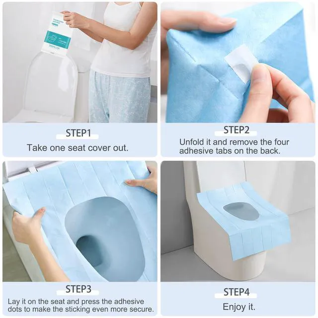 Alt view image 7 of 7 - 20pcs Disposable Toilet Seat Covers Stick-On Non-Slip for Public Toilets Hospital Hotel Portable Travel, Each Wrapped Individually
