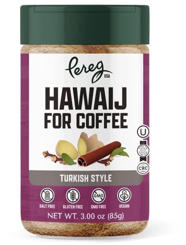 Main image of Pereg Coffee Spice Mix - 4.25Oz, Hawaij, Ginger, Cinnamon, Cloves, Cardamom, for Arabian, Turkish, Coffee or Chai, Made in USA