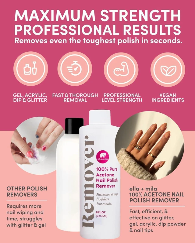 Alt view image 7 of 7 - Ella+Mila 100% Pure Acetone Nail Polish Remover for Acrylic & Gel, 8 fl oz