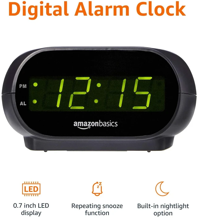 Alt view image 3 of 7 - Amazon Basics Small Digital Oval Alarm Clock with LED Display, Nightlight, Snooze Function & Battery Backup, Black, 4.5 x 3.5 x 2.4Inches