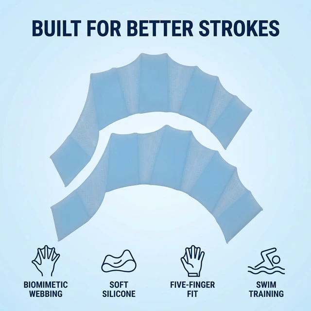 Alt view image 2 of 6 - 2Pcs Blue Silicone Hand Webbed Swim Flippers Training Gloves Water Resistance Swimming Gloves