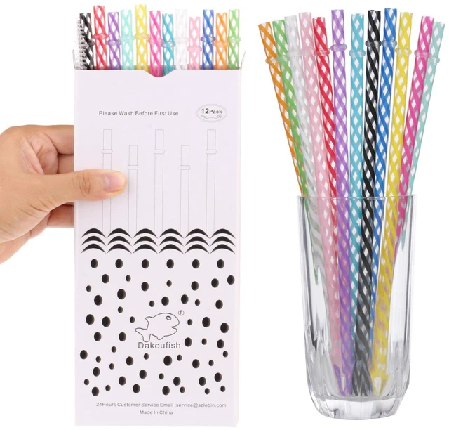 Alt view image 4 of 7 - Dakoufish 12-Piece 11Inch Reusable Plastic Thick Replacement Straws for 16OZ, 20OZ, 30OZ Stanley, YETI, Starbucks, Owala Tumblers with Brush, 12-Color Mix