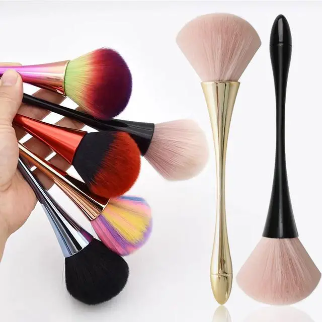 Alt view image 6 of 7 - 2Pcs Nail Dust Brush Cleaner for Acrylic, Dip Powder, Makeup, Blush, Large Manicure Clean Up Tool, Nail Art Brushes (Gold+Black)