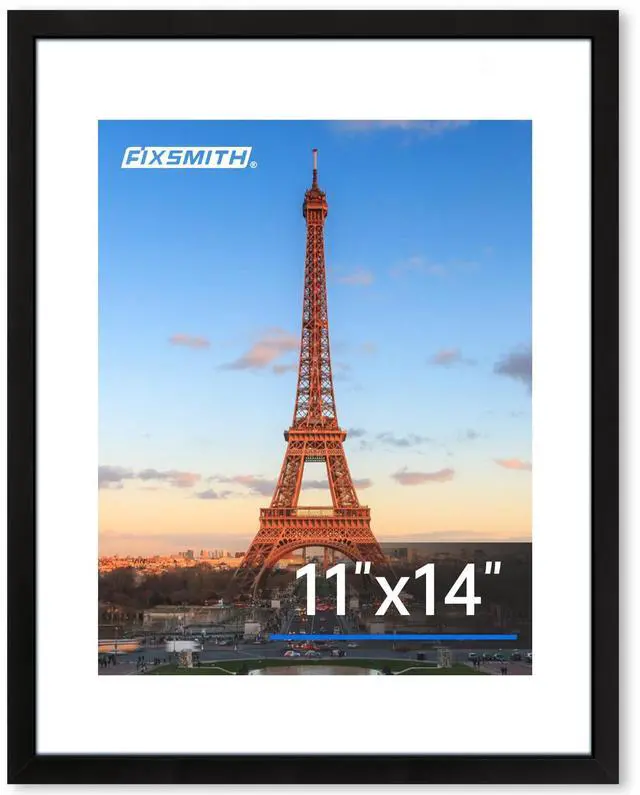Main image of FIXSMITH 11x14 Picture Frame 1 Pack, Black, HD Plexiglass, Display 8x10 with Mat or 11x14 Without Mat, Gallery Wall Decor