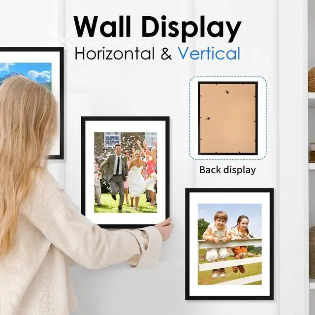 Alt view image 3 of 6 - FIXSMITH 11x14 Picture Frame 1 Pack, Black, HD Plexiglass, Display 8x10 with Mat or 11x14 Without Mat, Gallery Wall Decor