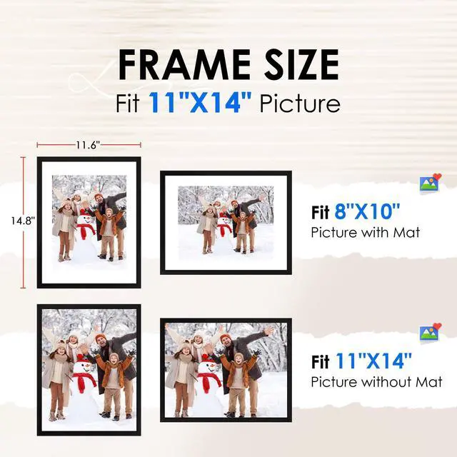 Alt view image 4 of 6 - FIXSMITH 11x14 Picture Frame 1 Pack, Black, HD Plexiglass, Display 8x10 with Mat or 11x14 Without Mat, Gallery Wall Decor