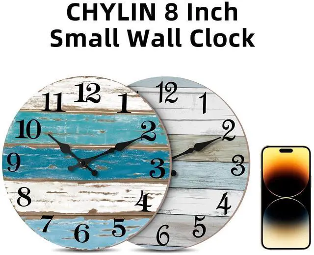 Alt view image 2 of 6 - Chylin Rustic Coastal Wall Clock, Non-Ticking, Battery Operated, Silent