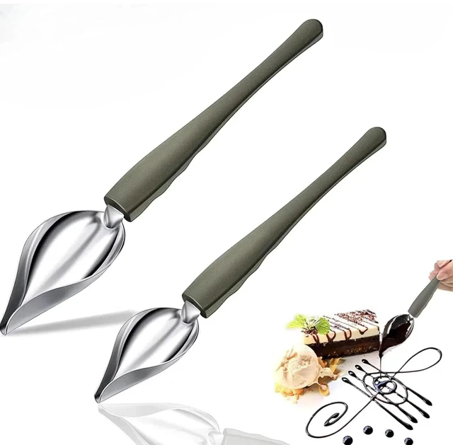 Main image of 2Pcs Stainless Steel Chef Drizzle Spoons Set, Chocolate Filter Spoons, Plating Spoon for Decorative Plates, Cake, Coffee
