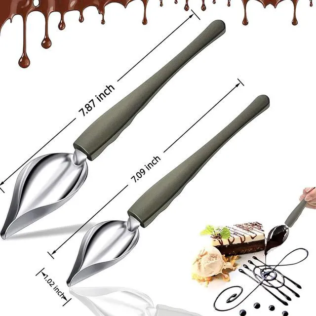 Alt view image 2 of 5 - 2Pcs Stainless Steel Chef Drizzle Spoons Set, Chocolate Filter Spoons, Plating Spoon for Decorative Plates, Cake, Coffee