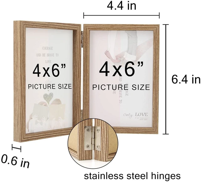 Alt view image 2 of 6 - AVEAX Double 4x6 Hinged Folding Picture Frame with Plexiglass Front, Vertical Desktop Display, Wood Grain