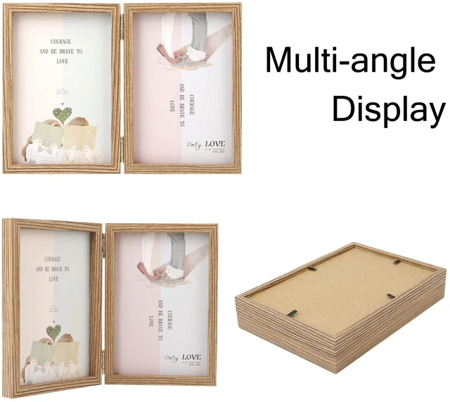 Alt view image 3 of 6 - AVEAX Double 4x6 Hinged Folding Picture Frame with Plexiglass Front, Vertical Desktop Display, Wood Grain