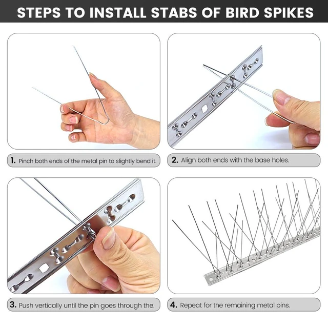 Alt view image 7 of 7 - Ley's Stainless Steel Bird Spikes 3.2 FT (3 Pack), Easy Install Bird Deterrent Strip, Humane Pigeon & Small Bird Repellent for Roof, Fence, Balcony & Outdoor