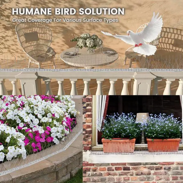 Alt view image 2 of 7 - Ley's Stainless Steel Bird Spikes 3.2 FT (3 Pack), Easy Install Bird Deterrent Strip, Humane Pigeon & Small Bird Repellent for Roof, Fence, Balcony & Outdoor
