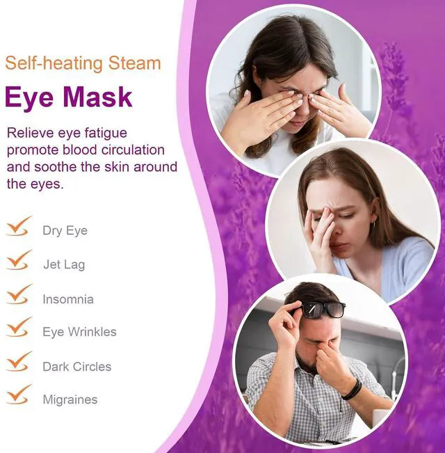 Alt view image 5 of 7 - 20 Packs Lavender Steam Eye Mask Disposable, Self-Heating Eye Mask for Fatigue Relief, Perfect for Home, Sleep, Spa & Travel