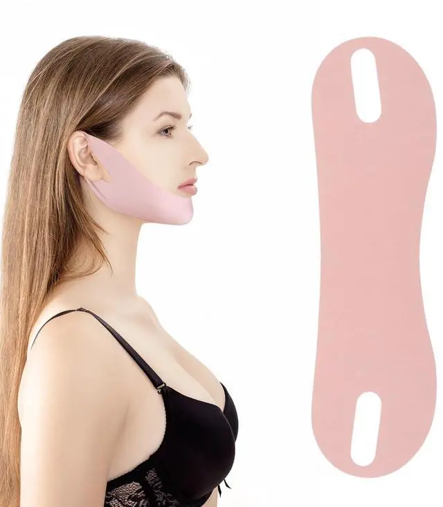 Main image of Thinp Double Chin Reducer, Reusable V Line Face Lifting Chin Mask Strap for Skin Tightening & Preventing Sagging (Pink)
