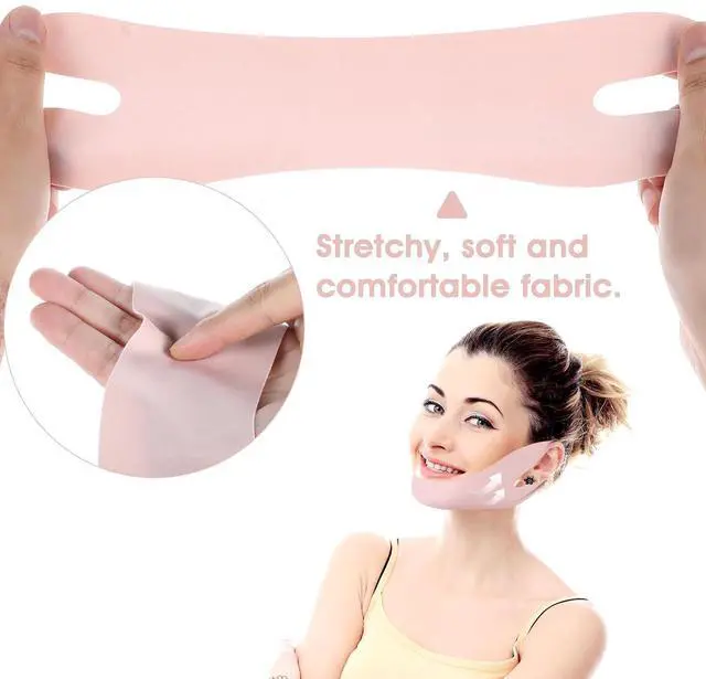Alt view image 4 of 6 - Thinp Double Chin Reducer, Reusable V Line Face Lifting Chin Mask Strap for Skin Tightening & Preventing Sagging (Pink)