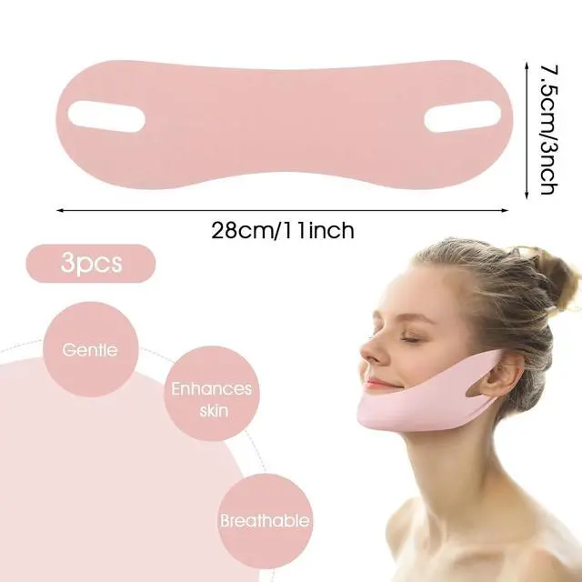 Alt view image 5 of 6 - Thinp Double Chin Reducer, Reusable V Line Face Lifting Chin Mask Strap for Skin Tightening & Preventing Sagging (Pink)