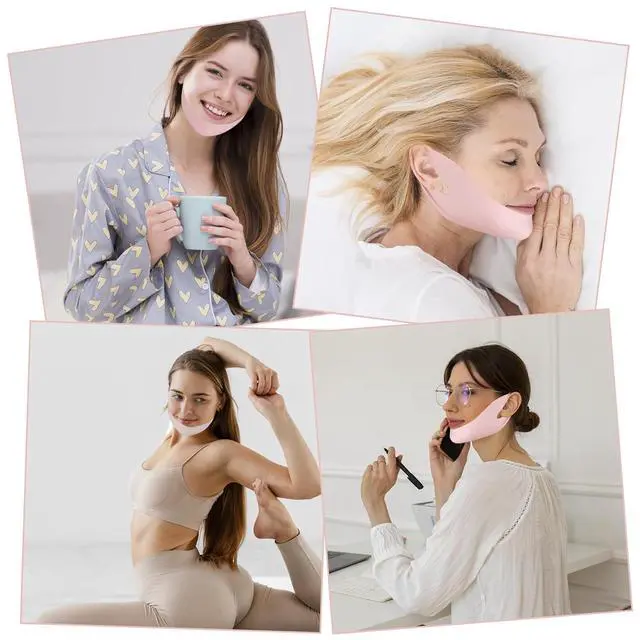 Alt view image 2 of 6 - Thinp Double Chin Reducer, Reusable V Line Face Lifting Chin Mask Strap for Skin Tightening & Preventing Sagging (Pink)