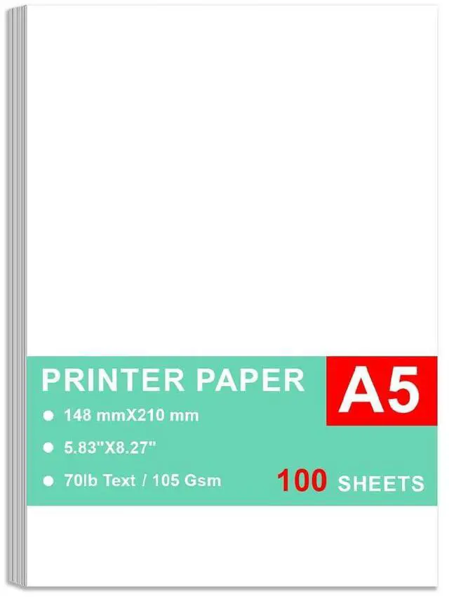 Main image of A5 Premium Bright White Paper, 100 Sheets, 28lb Bond/70lb Text (105gsm), 5.83"x8.27" (148x210mm) - Great for Copy, Printing, Writing