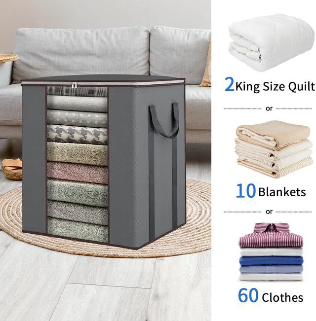 Alt view image 7 of 7 - Blanket Storage Bags 120L for Comforter Clothes Bedding Sheet Grey